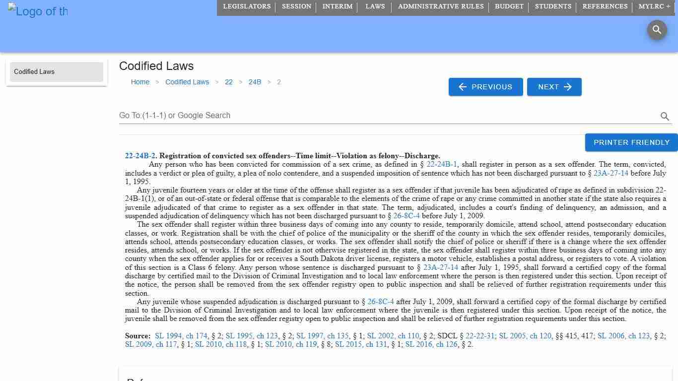 Codified Law 22-24B-2 South Dakota Legislature